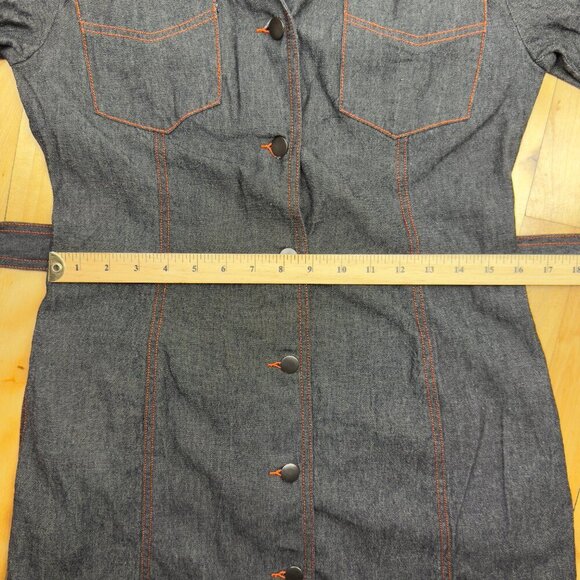 HOLT RENFREW Vtg Y2K Long Denim Gray Jeans Jacket button-down Tie Waist sz 2 - Picture 13 of 16